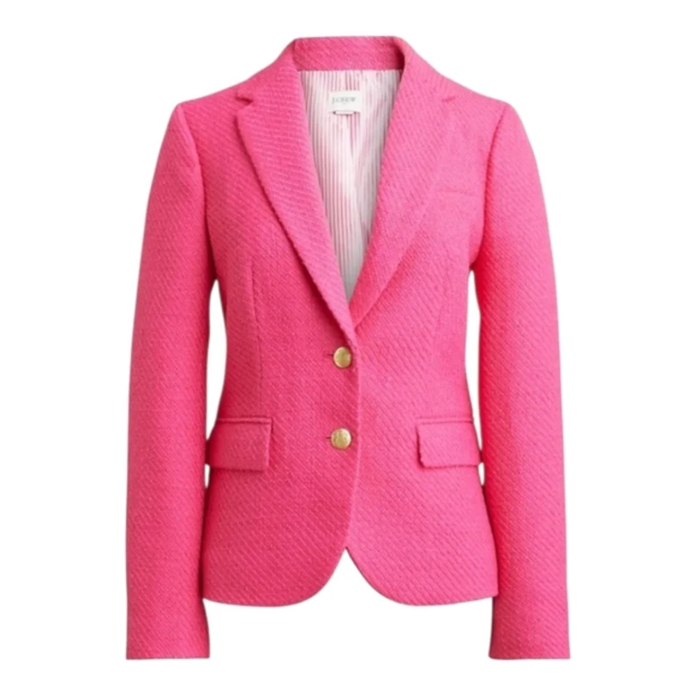 J. Crew Hot Pink Tweed Schoolboy Academia‎ Career Blazer Jacket Size 0 New